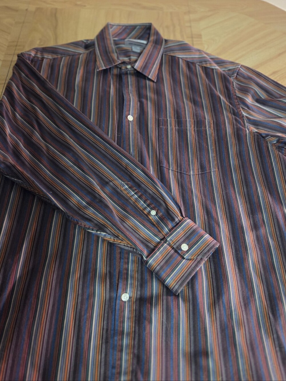 Johnston & Murphy Men's Multicolor Stripe Dress Shirt - Blue, Brown, Orange
